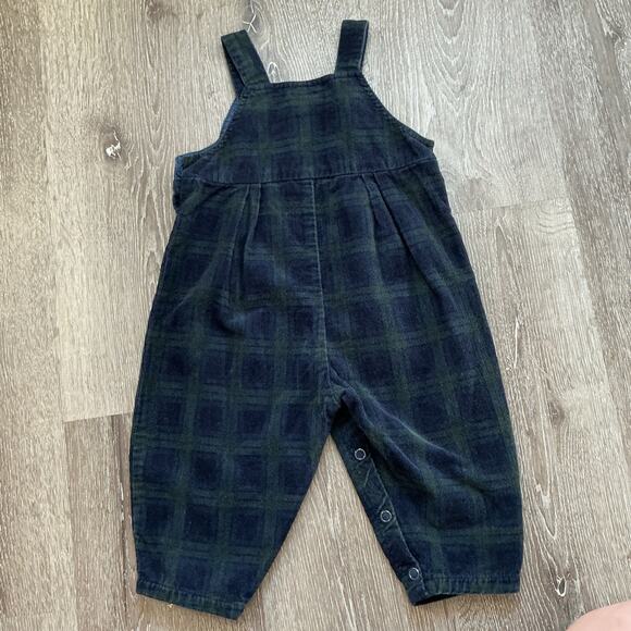 Vintage Hartstrings Baby Blue Green Plaid Corduroy Logo Overall Romper 18M - Picture 3 of 5